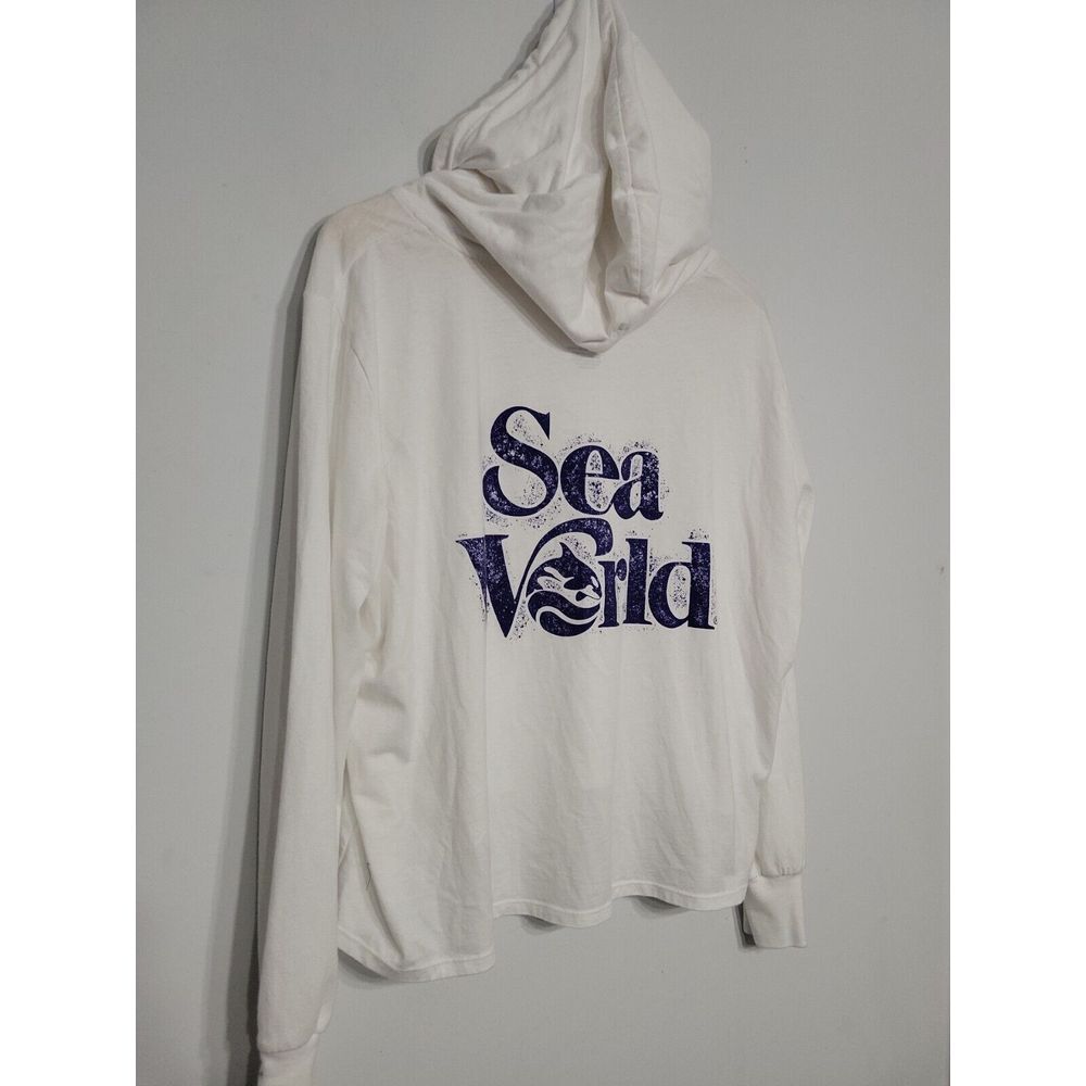 Sea World Women's Sweater Size XL Cropped White Hooded - Picture 3 of 5
